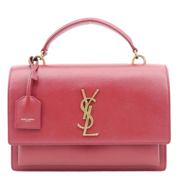 Yves Saint Laurent  Monogram Sunset Leather Satchel Crossbody Bag Red - Picture 1 of 12